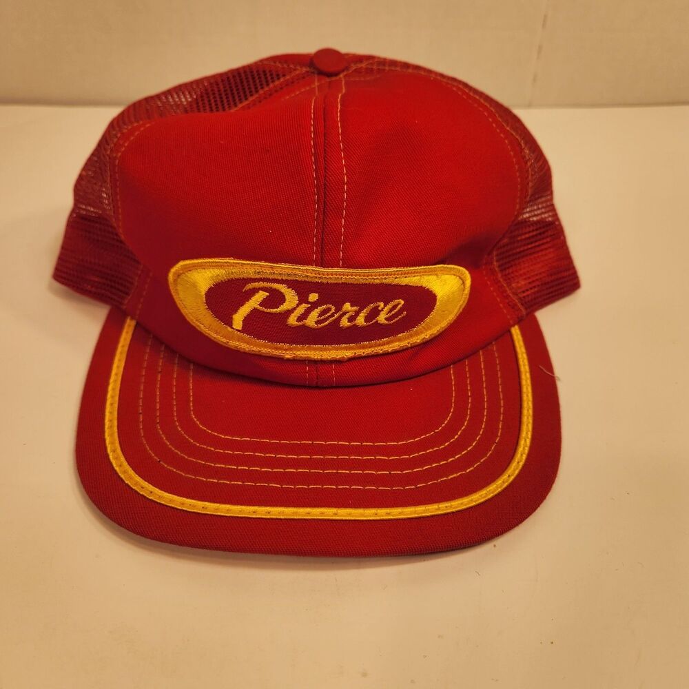 Vintage Trucker Hat Mesh Cap Snapback Adjustable Vintage Pierce Firetrucks Red